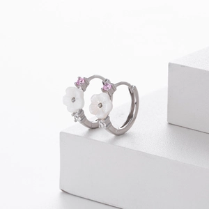 S925 sterling silver earrings with white flower petals and pink zircon crystals