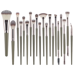 20-piece olive green and rose gold professional makeup brush set for face and eyes