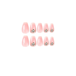 Pink gradient press-on nails in squoval shape with silver rhinestone accents