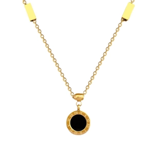 Minimalist gold titanium steel necklace with Roman numeral shell circle pendant