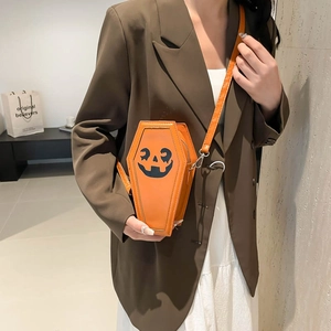 Ghost coffin shaped crossbody bag with pumpkin face print for Halloween festive style