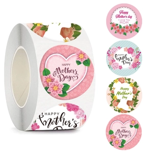 Runde Happy Mothers Day Kraftpapier Aufkleber Rolle Blumen Herz Druck Selbstklebende Geschenkverpackung Siegel Etikett Dekoration