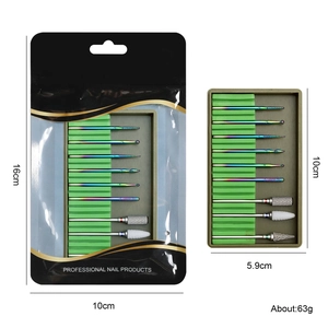 10pcs ceramic and alloy nail drill bit set with rainbow coating in plastic storage box