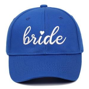 Blue cotton canvas bride baseball cap with white embroidery and heart detail