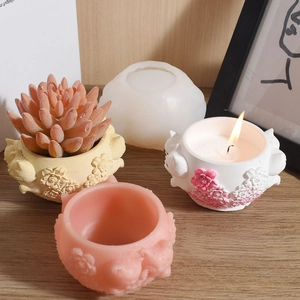 DIY relief cat wreath silicone mold for plaster candle holders and succulent pots