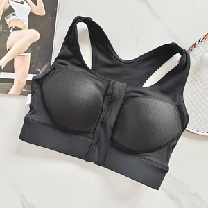 Front zipper high-impact sports bra with breathable mesh and wide elastic band