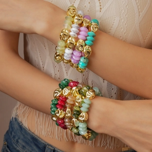 Beaded Bracelet Acrylic Alloy Irregular Round Beads Golden Accents Bohemian Retro Vintage Fashion Jewelry For Women