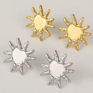 304 stainless steel irregular heart sun earrings in gold and silver plating
