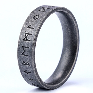 Vintage stainless steel Viking rune ring with aged metal finish for men and women