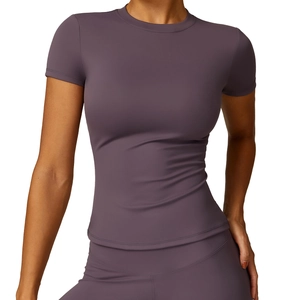 Women's slim fit quick-dry yoga t-shirt in smoky purple, high elasticity athletic top