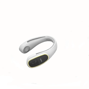Portable bladeless neck fan in grey-white finish with USB charging and silent motor