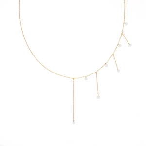 Elegant gold-plated titanium necklace with dangling zircon stones in asymmetrical tassels