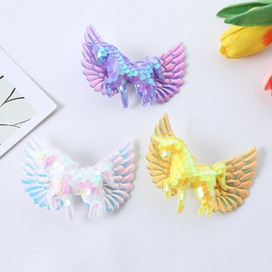 Children shiny sequin unicorn wings hair clips cute colorful side clips hair accessories
