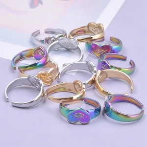 Anelli cuore con occhio regolabili in acciaio inox 304 in argento, oro e arcobaleno