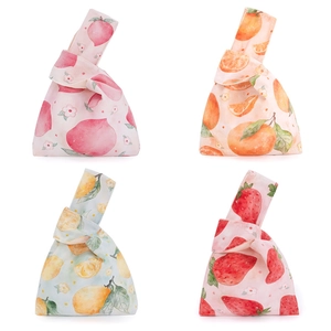 Fruit Print Knot Wrist Bag Plaid Velvet Portable Mini Handheld Pouch For Phone And Coins Japanese Style Cute