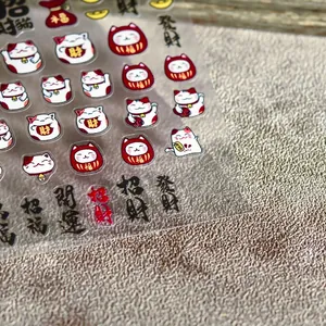 Japanese Maneki Neko and Daruma ultra-thin nail art stickers with fortune characters