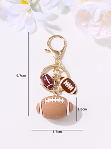 Detailed view of American football keychain with dimensions 9.7cm length and 3.7cm width