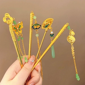 Traditional gold hair sticks set with butterfly and gourd charms for Hanfu hair styles