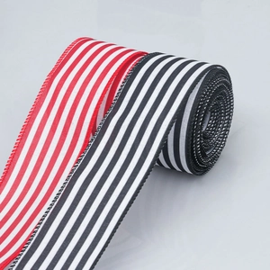 Striped Ribbon Imitation Linen Wired Edge Red Black White Christmas DIY Bows Wreath Making Gift Wrap Decor