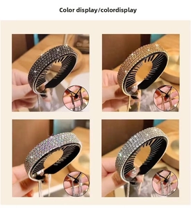 Detail showing four colors of rhinestone tassel hair clips in black, gold, silver and multicolor