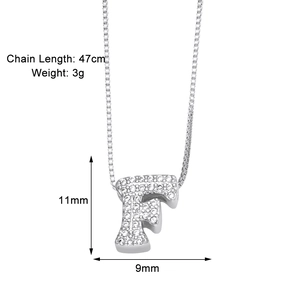 Detailed specs for silver letter F pendant necklace with 47cm chain and 3g weight