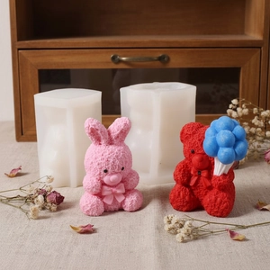 Rose textured bear and rabbit silicone molds with finished DIY resin figurines