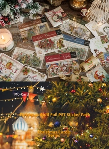 Vue détaillée des autocollants de Noël bronzés avec motifs festifs sur support en PET
