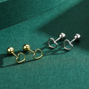 Boucles d'oreilles cœur évidé en argent sterling s925 minimalistes en doré et argenté