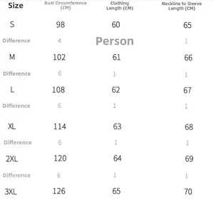 Size guide for women's denim collar knit sweater covering sizes from S up to 3XL