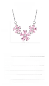 Detailed sizing specifications for S925 silver necklace with pink floral pendants