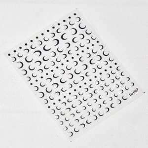 Macro detail of crescent moon and dot nail stickers on transparent film, model TO-867