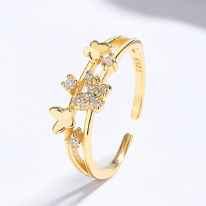 Elegant 925 sterling silver butterfly ring with sparkling zircons and gold plating