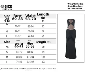 Detailed size guide table for hollow ruffled crop top and slit maxi skirt summer set