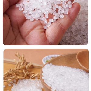 Macro shot of white translucent faux rice beads for DIY slime craft and food play simulation