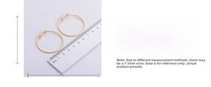 Size chart showing 40mm diameter for 18k gold plated hoop earrings with measurement details