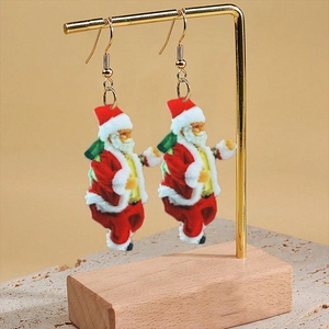 Classic cartoon Santa Claus acrylic earrings with red and white festive holiday colors