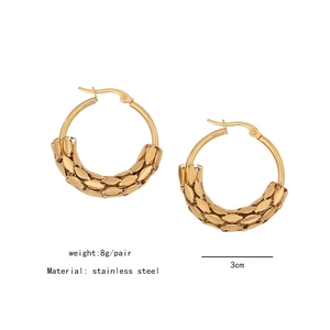 Detailed specs of 3cm gold woven mesh stainless steel earrings weighing 8g per pair
