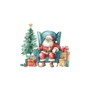 Cartoon Santa Claus and Christmas tree wall sticker for living room and bedroom decor