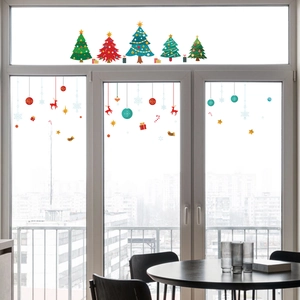 Christmas window decals with trees and deer stickers for festive home holiday decoration