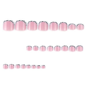 Faux ongles de pieds roses style French léopard 24 pièces forme carrée courte