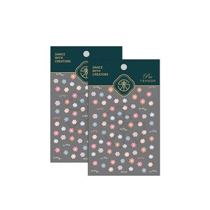 Floral nail stickers with pink and purple flowers and Friday Sunny handwritten text