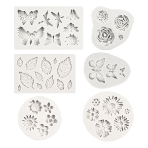 Set da 6 stampi in silicone per decorazioni torte con rose, margherite e farfalle