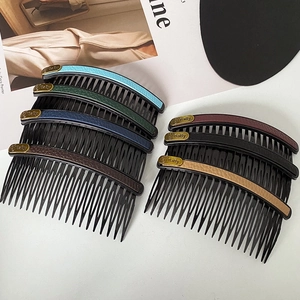 Set of 7 colorful bear-themed hair side combs in leather and plastic for hair styling
