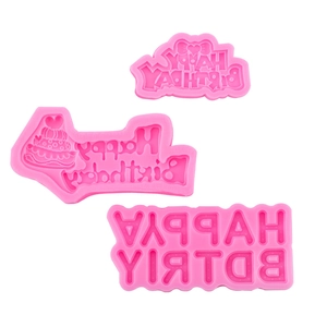 Pink silicone Happy Birthday cake topper mold set for chocolate and fondant DIY