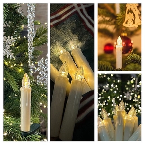 Set of warm LED flameless Christmas tree candles with clips on green branches