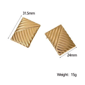 Dettaglio orecchini quadrati dorati 31,5 mm x 24 mm con trama a righe e peso di 15g