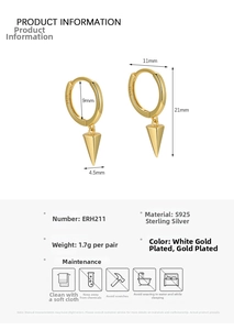 Detailed size specifications for S925 sterling silver geometric hoop earrings with pendants