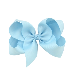 Light blue 6-inch grosgrain ribbon bow hair clip with multi-layer textured design