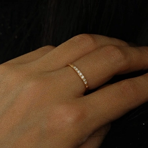 Graduated Zircon Ring 925 Sterling Silver 18K Gold Plated Minimalist Band Jewelry For Women Light Luxury Fashion Style