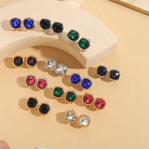 Chic 14K gold plated earrings featuring vibrant square-cut zirconia in diverse colors